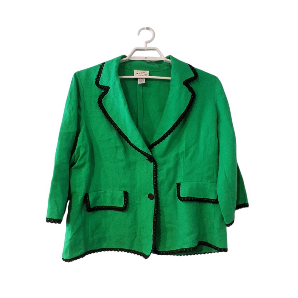 Linea by Louis Dell'Olio Blazer womens 1X green black 3/4 sleeve linen blend